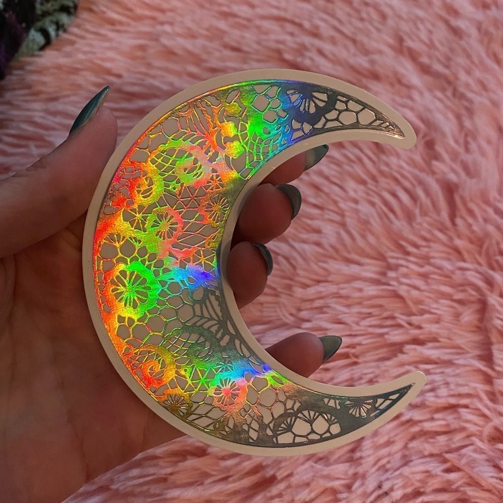 4” Holographic Lace Crescent Moon Sticker